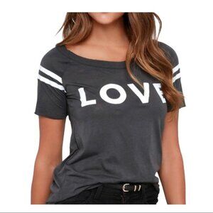NEW Chaser LOVE Burnout Dark Gray Back Cutout Raglan Short Sleeve Tee